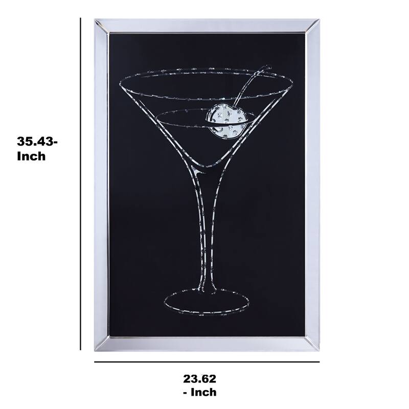 Wood and Mirror Martini Glass Wall Art, Clear and Black
