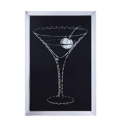 Wood and Mirror Martini Glass Wall Art, Clear and Black