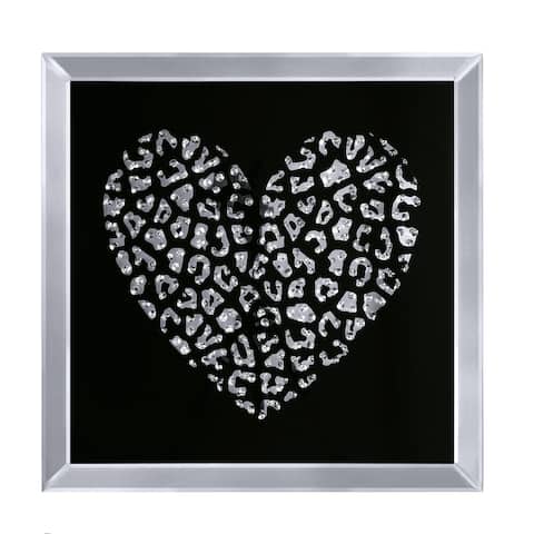 Decorative Wood and Mirror Heart Wall Art, Black and Clear