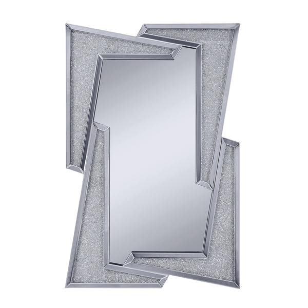 Mirrored Wooden Frame Accent Wall Decor with Four L Shaped Borders, Clear