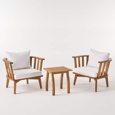 Barton Outdoor 2 Seater Acacia Wood Club Chairs and Side Table Set by Christopher Knight Home