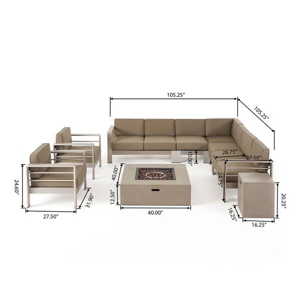 Shop Cape Coral Outdoor 9 Seater Aluminum L Shaped Sofa Sectional