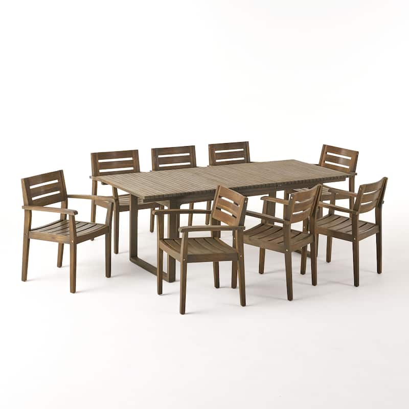 Merdian Acacia Wood 9-piece Expandable Table Outdoor Dining Set by Christopher Knight Home - Gray Finish