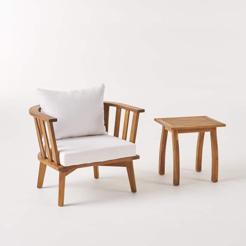 Barton Outdoor Acacia Wood Chair and Table Set by Christopher Knight Home - Teak+White