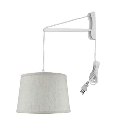 Shallow Drum Textured Oatmeal Wall Mount Pendant, 1 White Cord/Arm