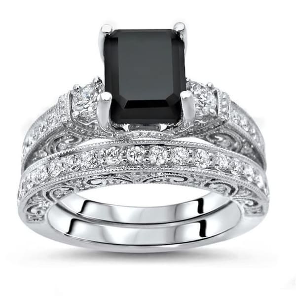 2 & 4/5 ct Black Diamond Emerald Cut Engagement Ring