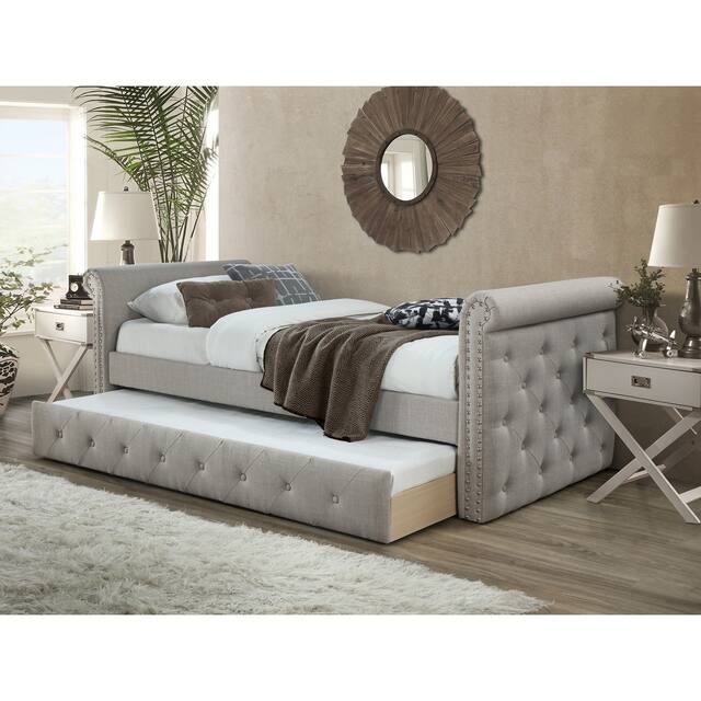 Chester Tufted Twin Daybed with Trundle - Grey - Twin - Polyester Blend