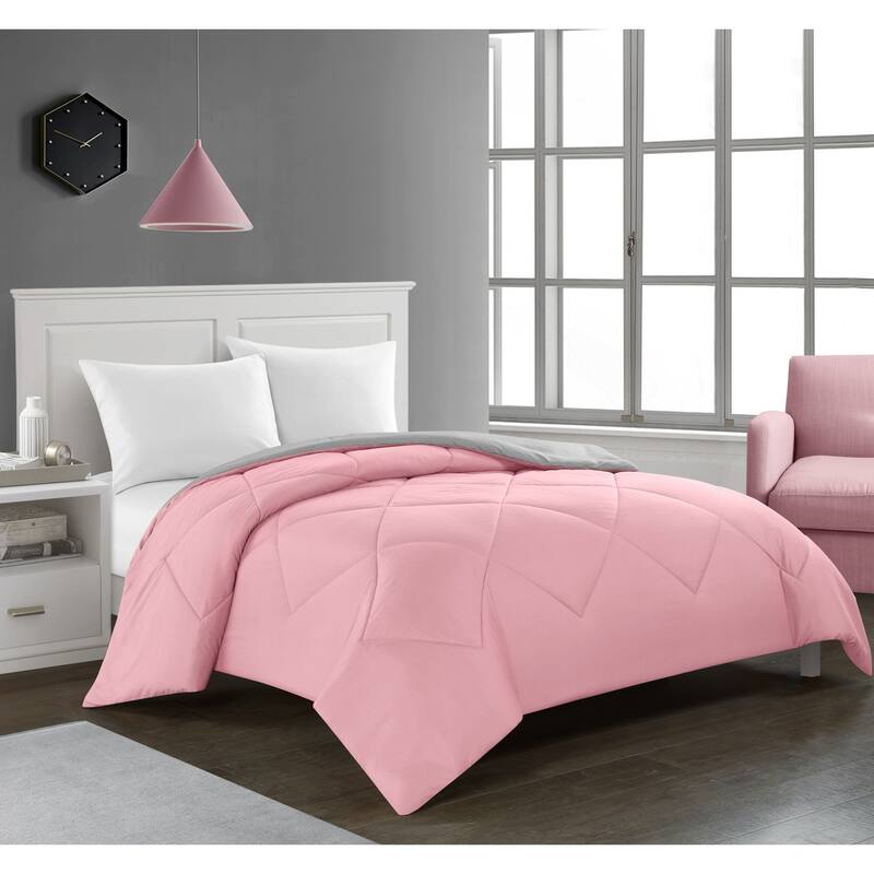 Porch & Den Rider Solid Color Reversible Microfiber Comforter - Twin - Pink