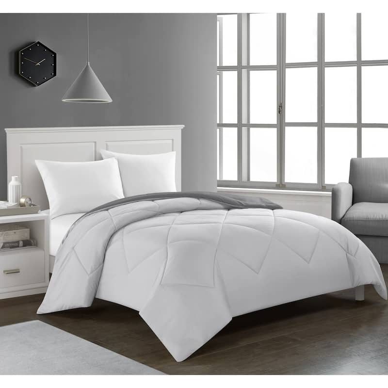 Porch & Den Rider Solid Color Reversible Microfiber Comforter - Twin - Grey