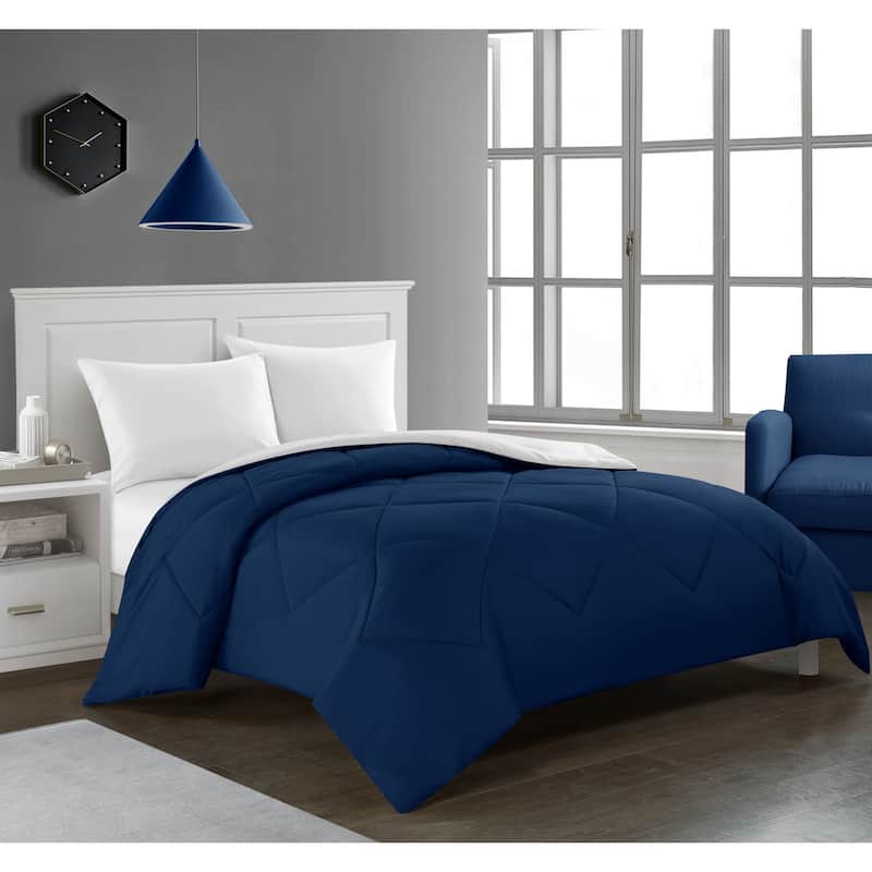 Porch & Den Rider Solid Color Reversible Microfiber Comforter - Full - Queen - Navy