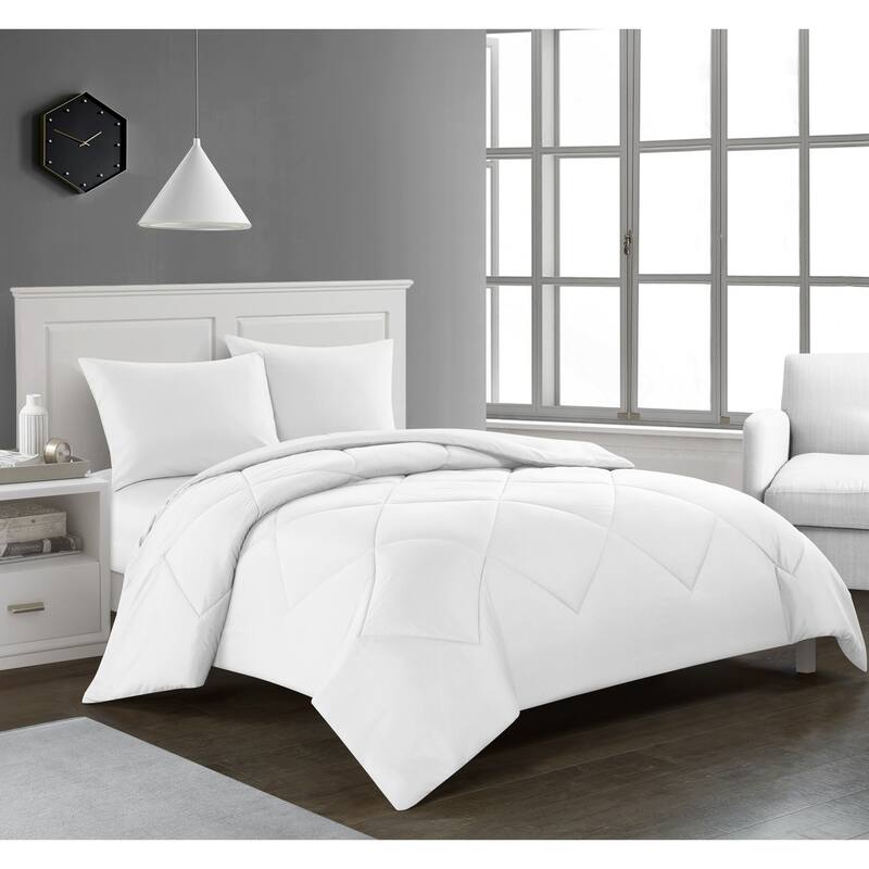 Porch & Den Rider Solid Color Reversible Microfiber Comforter - Full - Queen - White