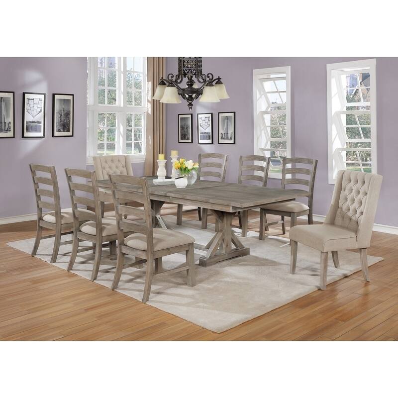 Best Quality Furniture 9-Piece Dining Set - Beige Chairs
