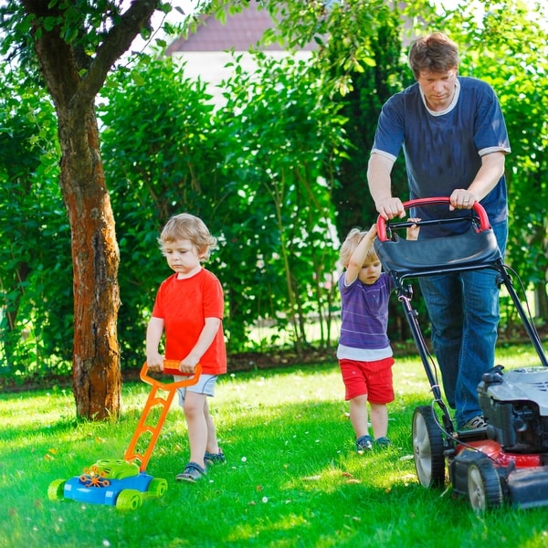 bubble blowing lawn mower