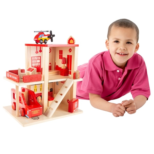 wooden firehouse playset