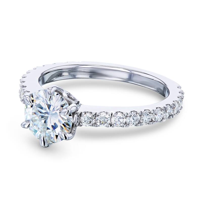 Annello by Kobelli 14k White Gold 1 1/2ct TGW Moissanite and Lab Grown Diamond Engagement Ring (GH/VS, DEF/VS)