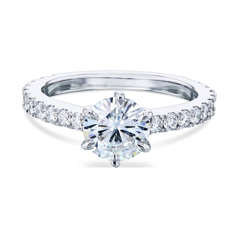 Annello by Kobelli 14k White Gold 1 1/2ct TGW Moissanite and Lab Grown Diamond Engagement Ring (GH/VS, DEF/VS)