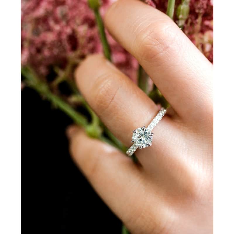 Annello by Kobelli 14k White Gold 1 1/2ct TGW Moissanite and Lab Grown Diamond Engagement Ring (GH/VS, DEF/VS)