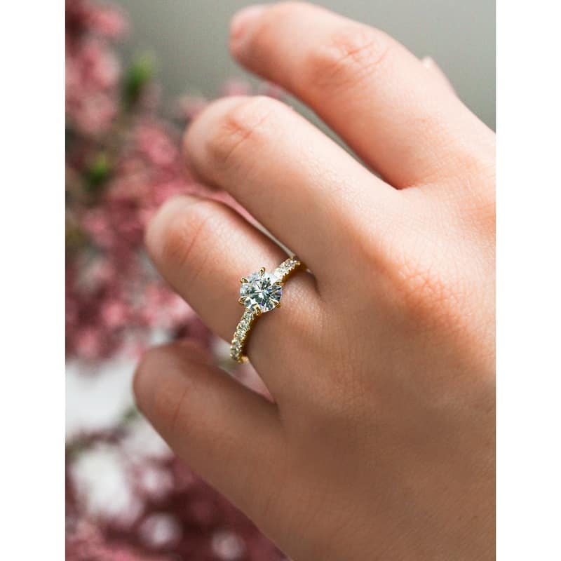 Annello by Kobelli 14k White Gold 1 1/2ct TGW Forever One Moissanite and Lab Grown Diamond Engagement Ring (DEF/VS)