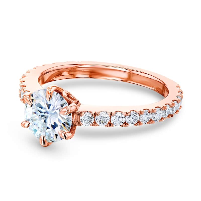 Annello by Kobelli 14k White Gold 1 1/2ct TGW Forever One Moissanite and Lab Grown Diamond Engagement Ring (DEF/VS) - 11 - Rose