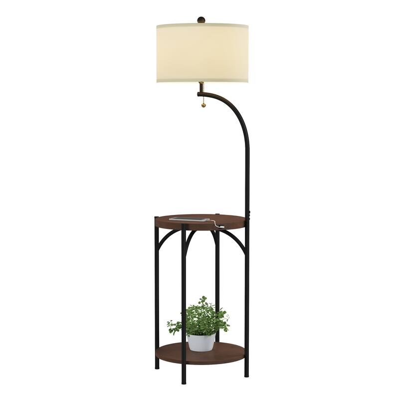 Floor Lamp End Table- Modern Rustic Side Table with Drum Shaped Shade by Lavish Home