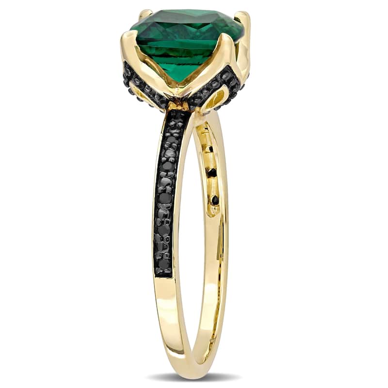 Miadora 10k Yellow Gold Cushion-Cut Created Emerald and Black Diamond Ring