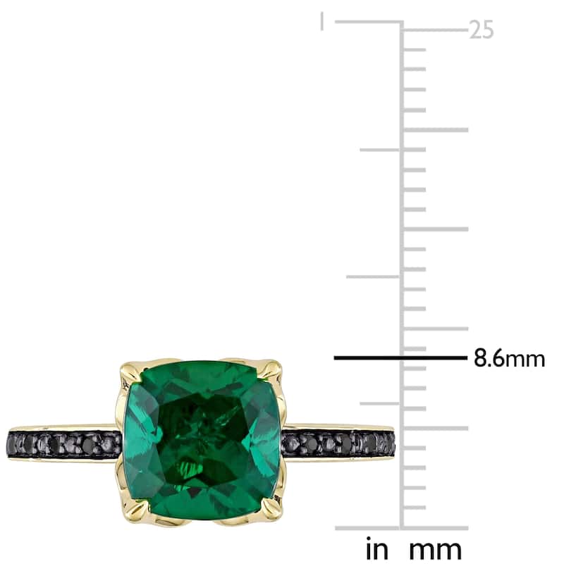 Miadora 10k Yellow Gold Cushion-Cut Created Emerald and Black Diamond Ring