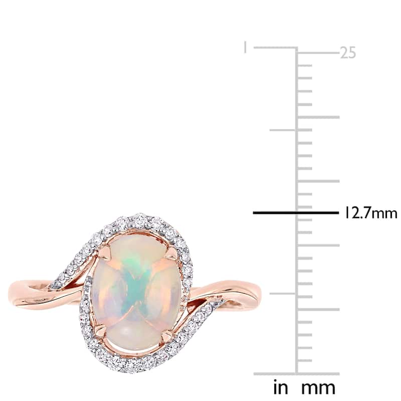 Miadora 10k Rose Gold Oval-Cut Ethiopian Blue Opal & 1/7ct TDW Diamond Bypass Ring