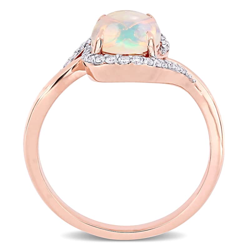 Miadora 10k Rose Gold Oval-Cut Ethiopian Blue Opal & 1/7ct TDW Diamond Bypass Ring