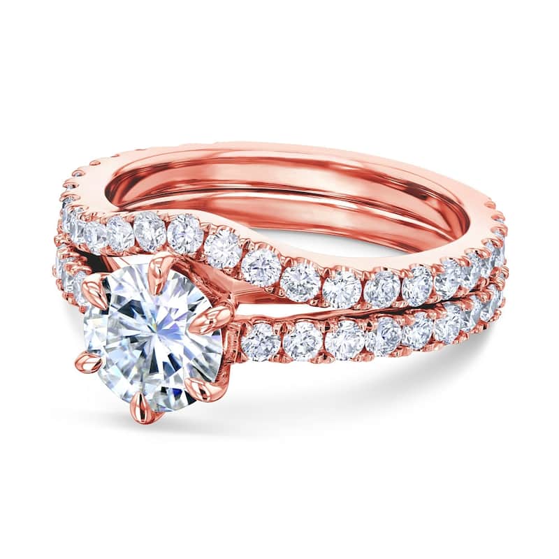 Annello by Kobelli 14k White Gold 2ct TGW Moissanite and Lab Grown Diamond Bridal Set (GH/VS, DEF/VS) - 8 - Rose