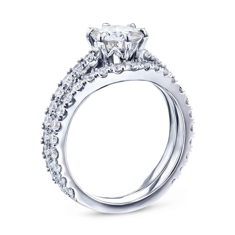 Annello by Kobelli 14k White Gold 2ct TGW Moissanite and Lab Grown Diamond Bridal Set (GH/VS, DEF/VS)