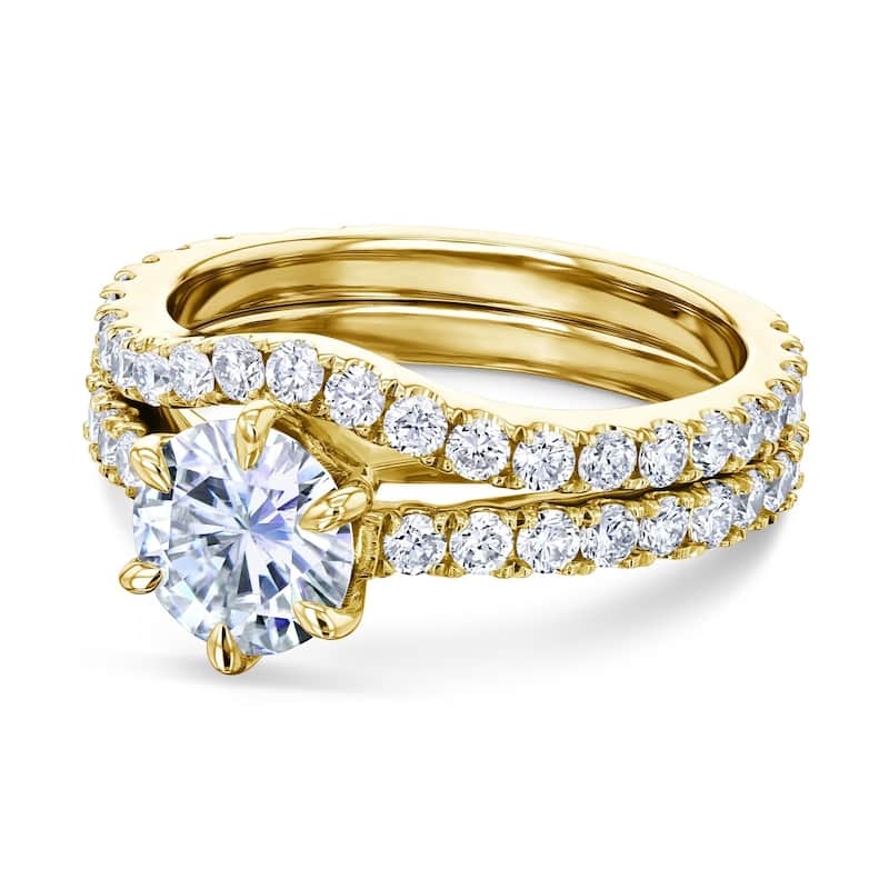 Annello by Kobelli 14k White Gold 2ct TGW Moissanite and Lab Grown Diamond Bridal Set (GH/VS, DEF/VS) - 9.5 - Yellow