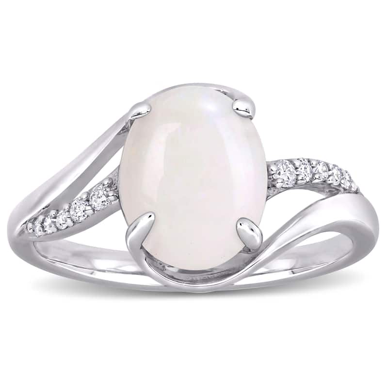 Miadora Sterling Silver Oval-Cut Opal and 1/10ct TDW Diamond Bypass Ring
