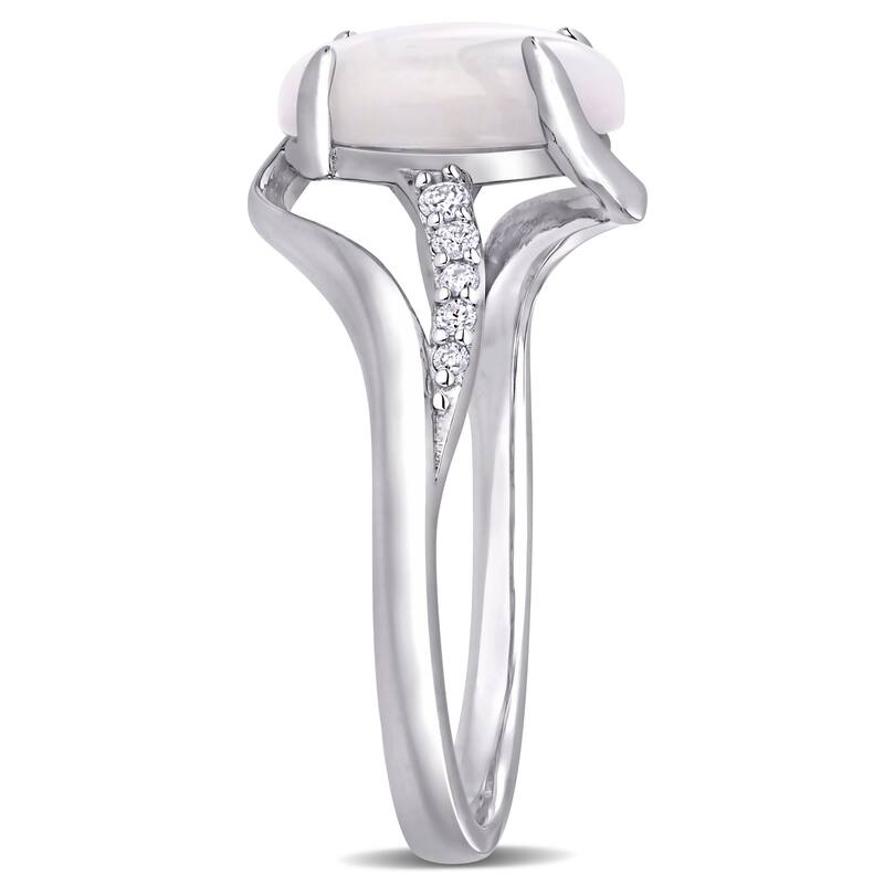 Miadora Sterling Silver Oval-Cut Opal and 1/10ct TDW Diamond Bypass Ring