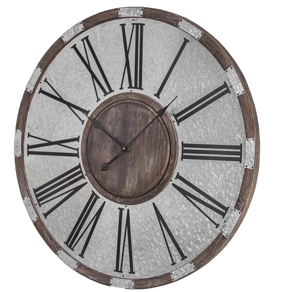 Wood and Metal Oversized Vintage Wall Clock - N/A