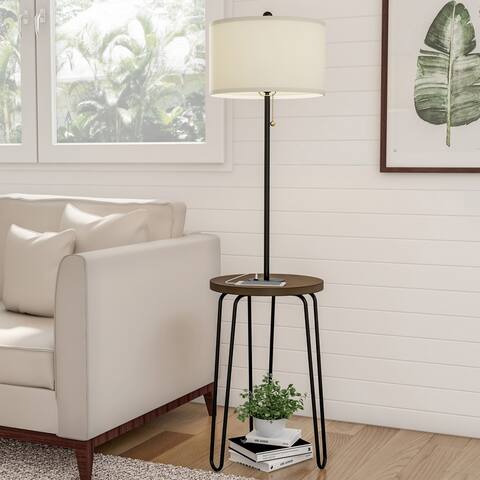 Floor Lamp End Table- Mid Century Modern Style Side Table, Hairpin Legs, Drum Shape Shade by Lavish Home
