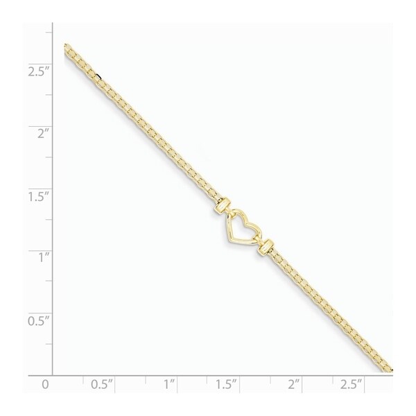 14k Gold Fancy Diamond Cut Hearts Tri-Color Gold Anklet Adjustable 9-10 Inches