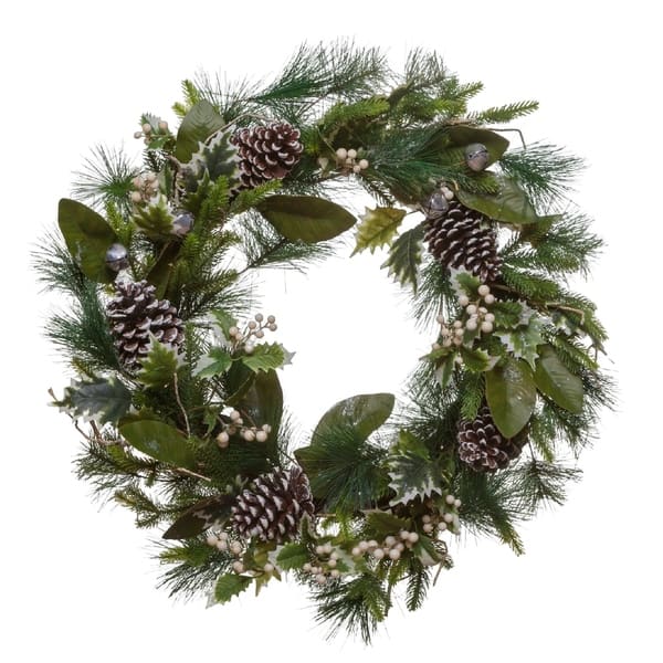 Traditional Winter And Christmas Natural Wreath With Holly Spruce