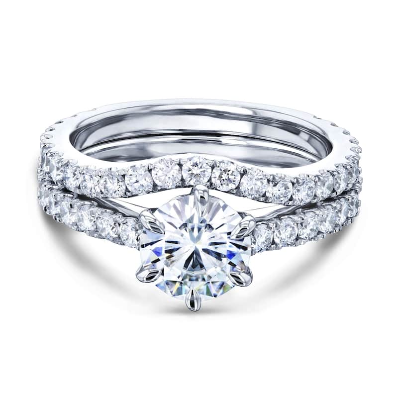 Annello by Kobelli 14k White Gold 2ct TGW Forever One Moissanite and Lab Grown Diamond Bridal Set (DEF/VS)
