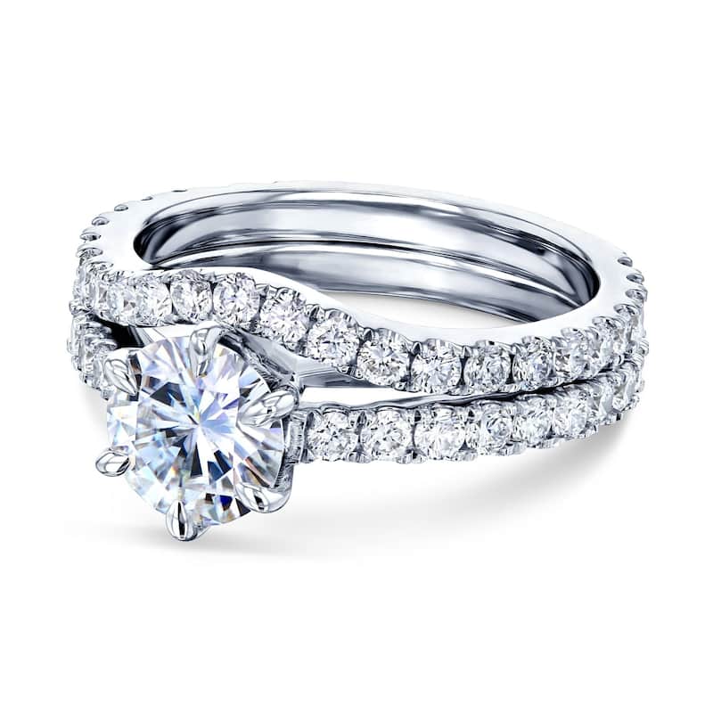 Annello by Kobelli 14k White Gold 2ct TGW Forever One Moissanite and Lab Grown Diamond Bridal Set (DEF/VS) - 4 - White