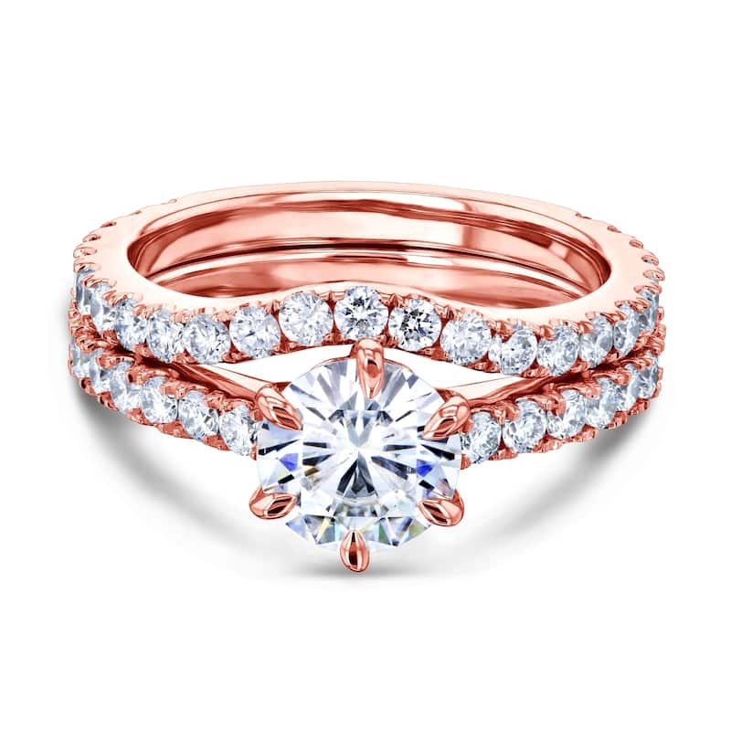 Annello by Kobelli 14k White Gold 2ct TGW Forever One Moissanite and Lab Grown Diamond Bridal Set (DEF/VS)