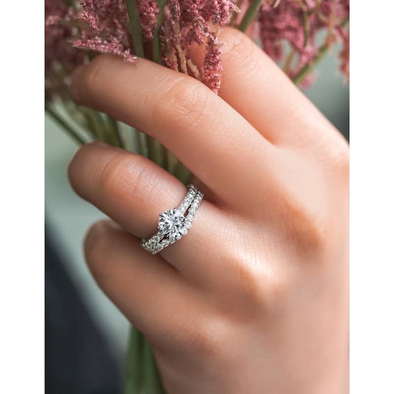 Annello by Kobelli 14k White Gold 2ct TGW Forever One Moissanite and Lab Grown Diamond Bridal Set (DEF/VS)