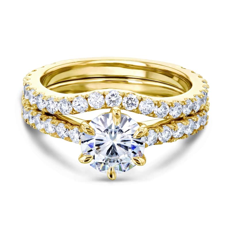 Annello by Kobelli 14k White Gold 2ct TGW Forever One Moissanite and Lab Grown Diamond Bridal Set (DEF/VS)
