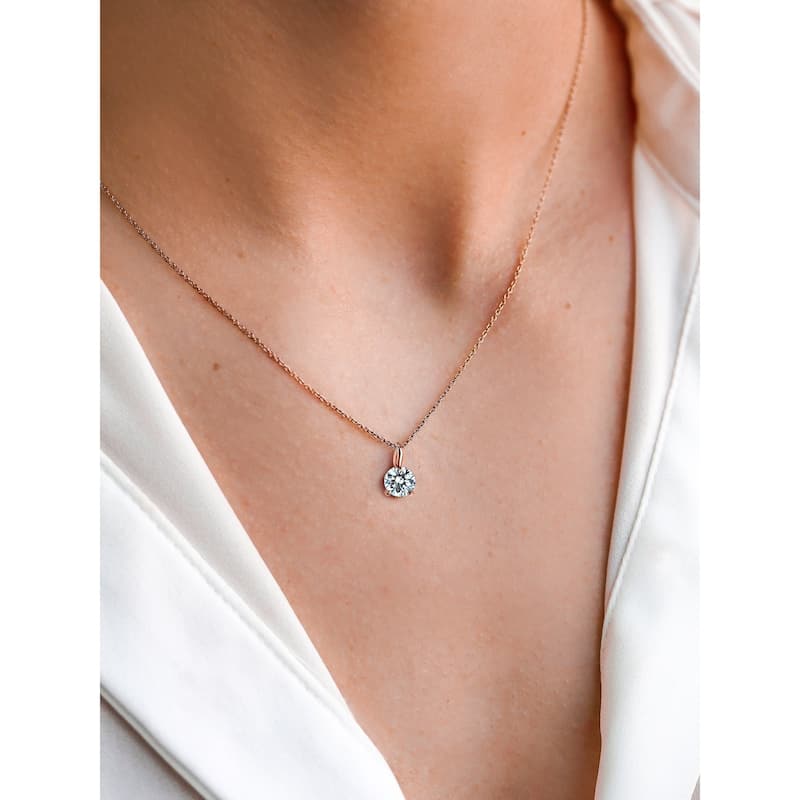 Annello by Kobelli 14k Gold Round 1 Carat Moissanite (6.5mm) Leaf Bail Solitaire 16 Inch Necklace (GH/VS)