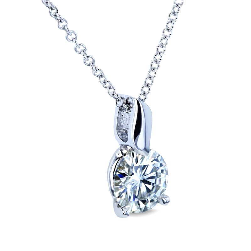 Annello by Kobelli 14k Gold Round 1 Carat Forever One Moissanite (6.5mm) Leaf Bail Solitaire 16 Inch Necklace (DEF/VS)