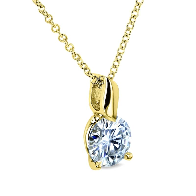 Annello by Kobelli 14k Gold Round 1 Carat Forever One Moissanite (6.5mm) Leaf Bail Solitaire 16 Inch Necklace (DEF/VS)
