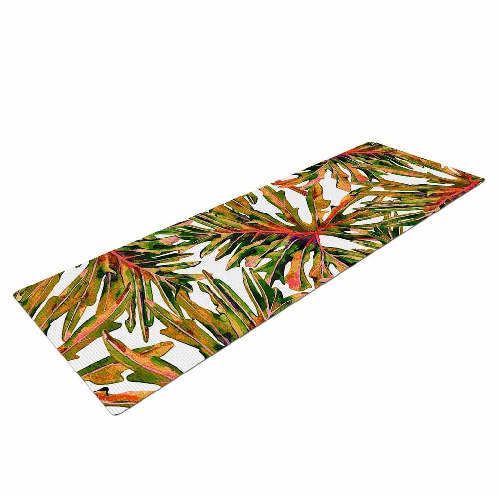 mmartabc "Colorful Tropical Leaves" Orange Pink Illustration Yoga Mat - Brown