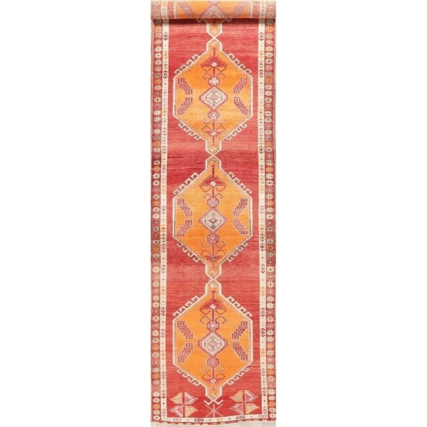 Vegetable Dye Oushak Oriental Hand Knotted Wool Turkish Rug - 13'2" x 3'1" Runner