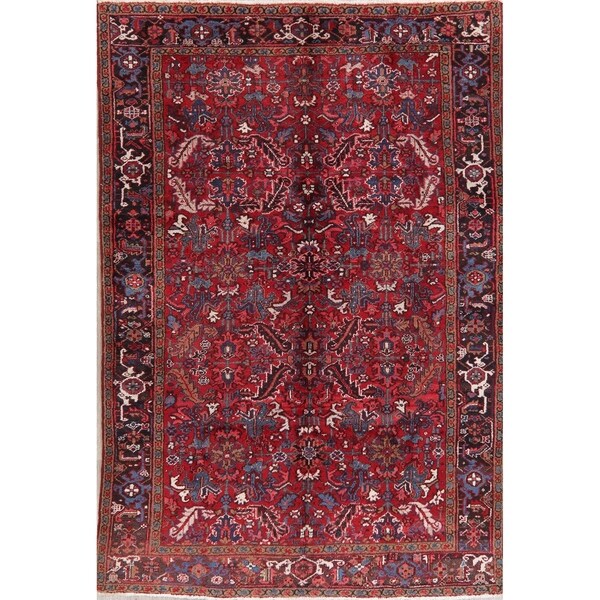 Vintage Heriz Tribal Oriental Hand Knotted Wool Persian Area Rug - 9'2" x 6'3"