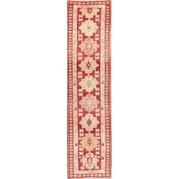 Vegetable Dye Oushak Oriental Hand Knotted Wool Turkish Rug - 11'11" x 2'11" Runner