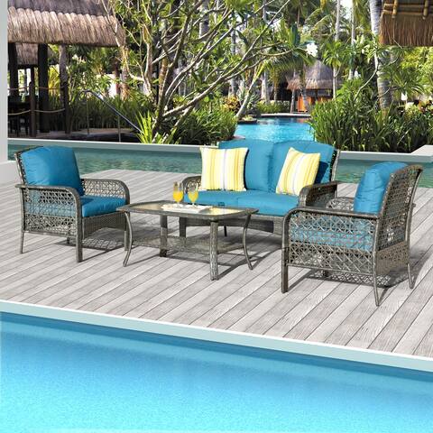 Havenside Home Ketchikan 4-piece Patio Coversation set with 2 Throw Pillows
